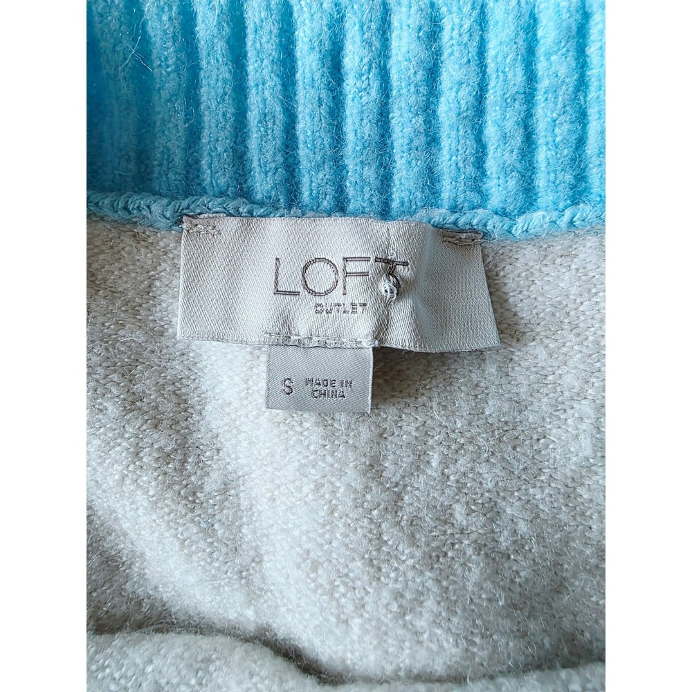 LOFT S Colorblock‎ Knit Sweater Crew Neck Long Sleeve Cream Blue Black Women's - Picture 8 of 11